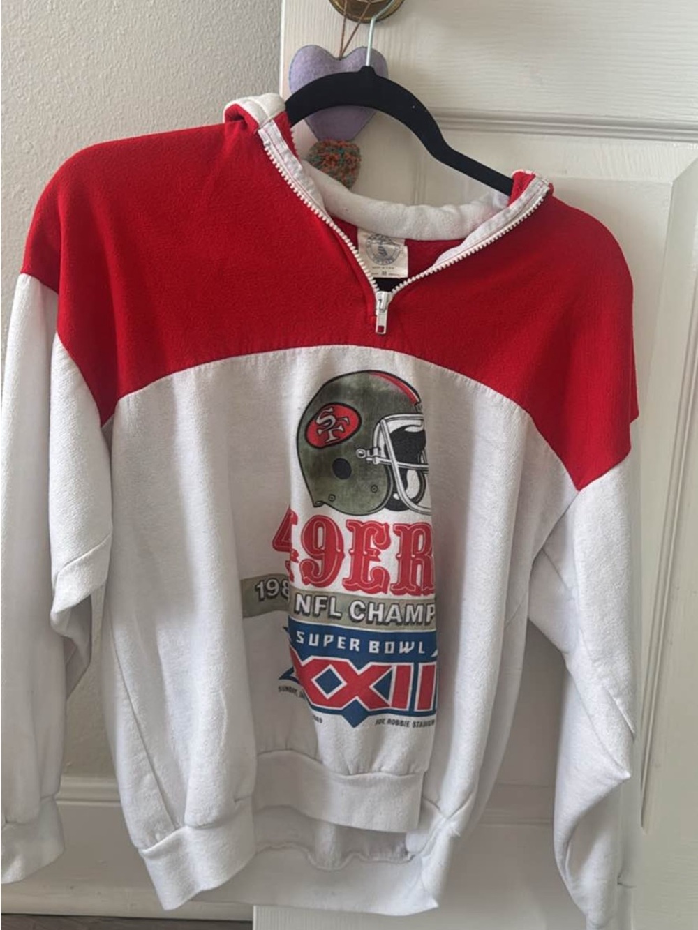 Red and White Zip-Up Pullover